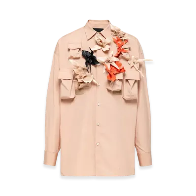 PRADA Cotton Shirt Floral Appliques "Powder Pink"