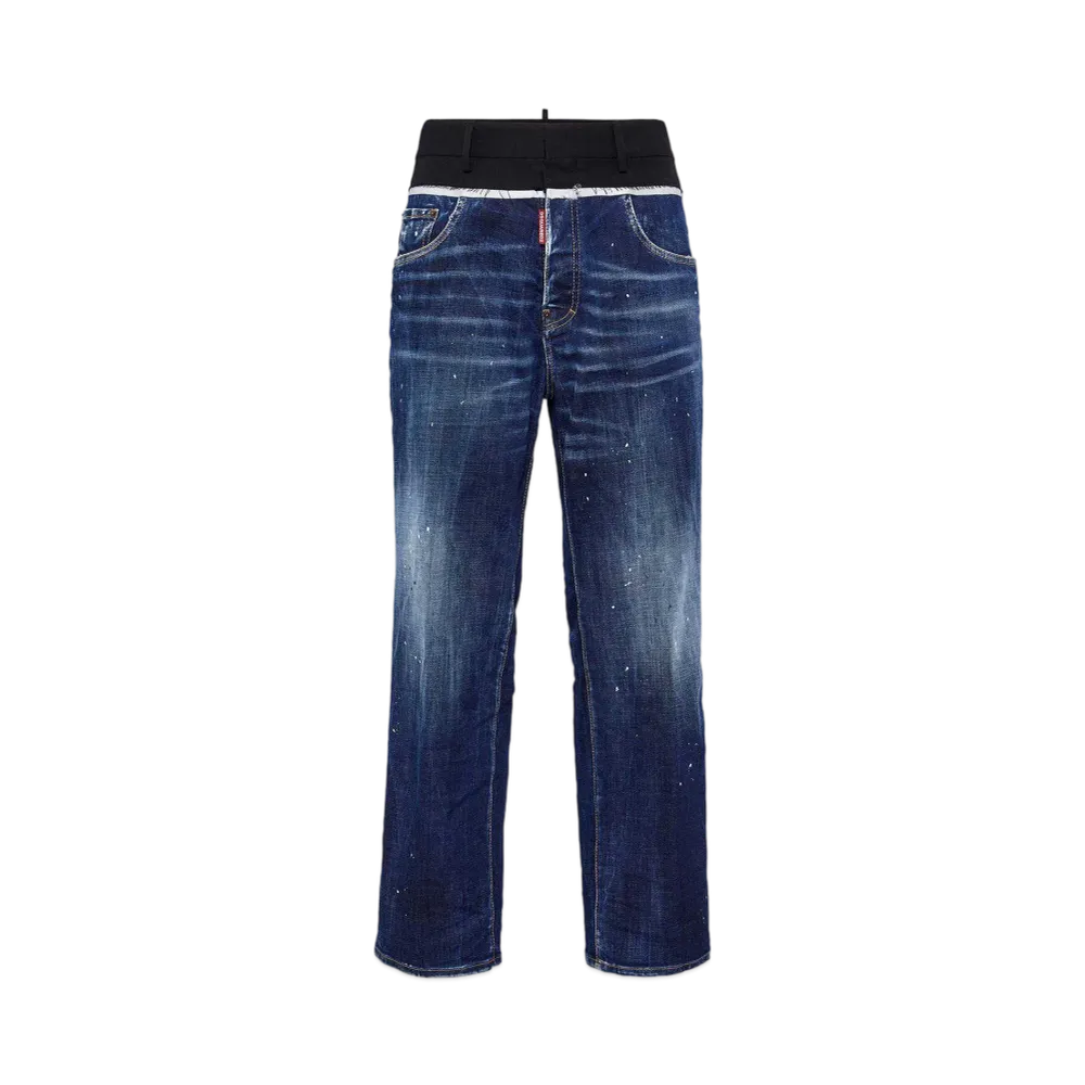 Dsquared2 Medium White and Blue Spots Cut Off Loose Fit Jeans "Navy"