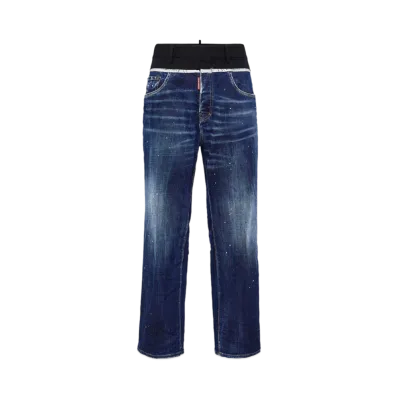 Dsquared2 Medium White and Blue Spots Cut Off Loose Fit Jeans "Navy"