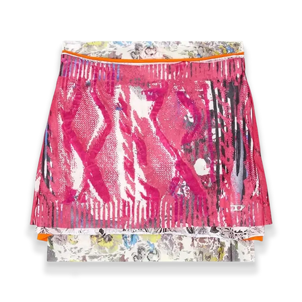 Diesel O-Peony Layered Miniskirt With Peony Pop Print "Pink White"