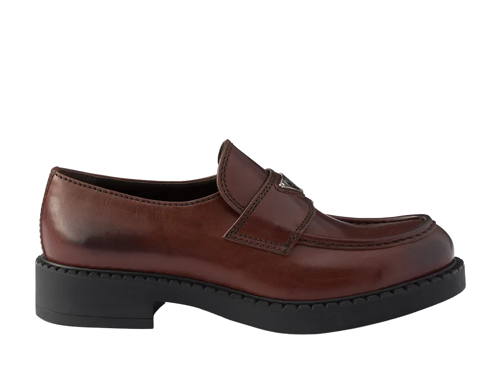 PRADA Chocolate Aged Leather Loafers "Cocoa Brown"