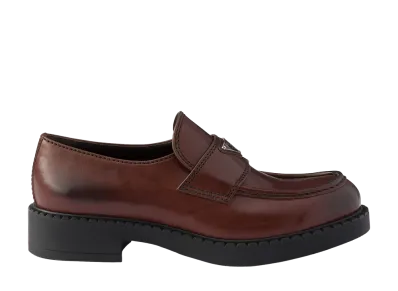 PRADA Chocolate Aged Leather Loafers "Cocoa Brown"