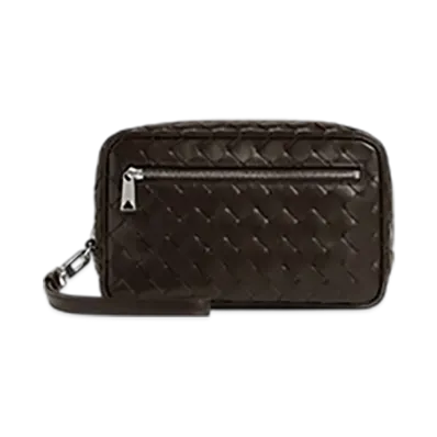 Bottega Veneta Intrecciato Small Pouch With Wristlet "Fondente"