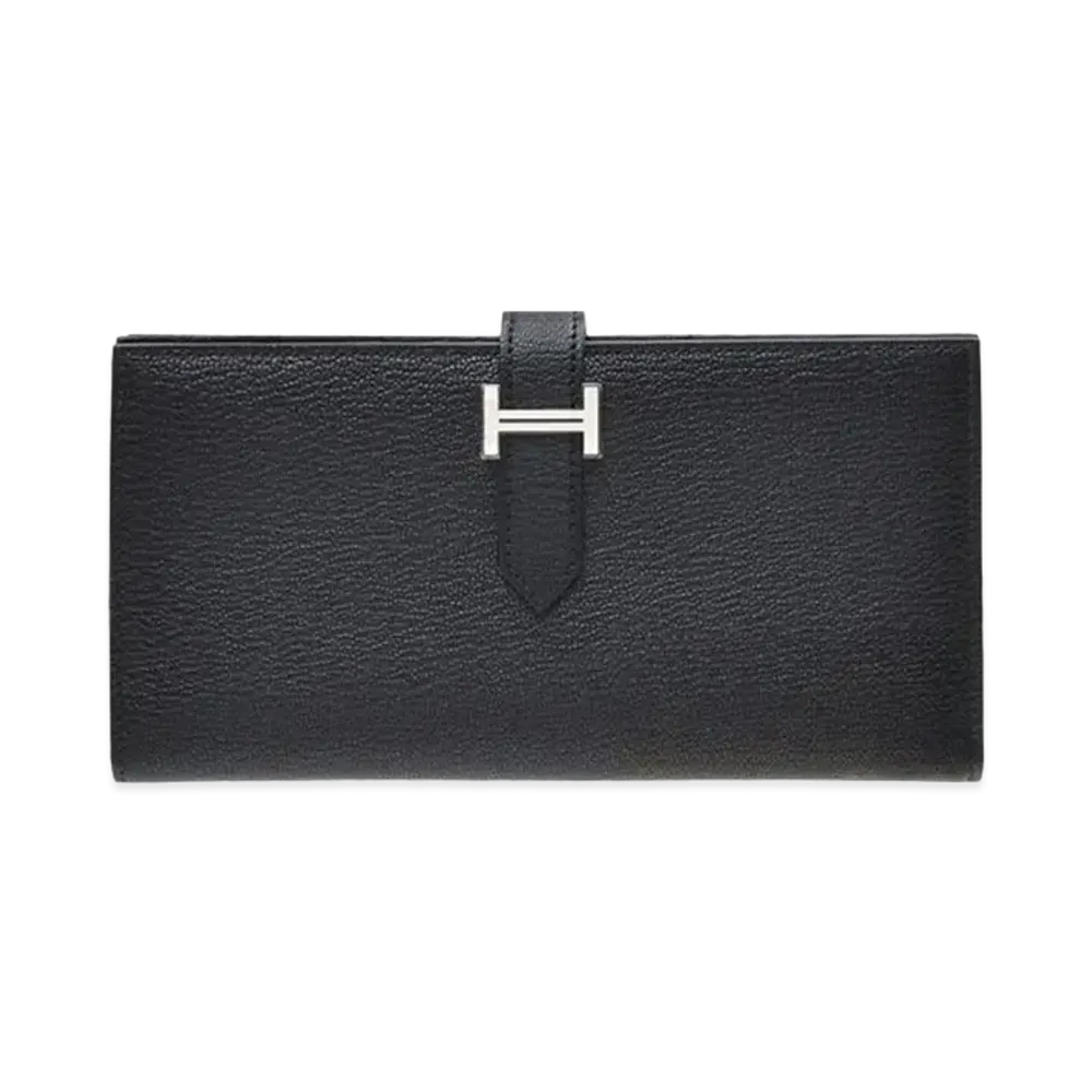 Hermes Bearn Soufflet Chevre Mysore "Noir/Silver"