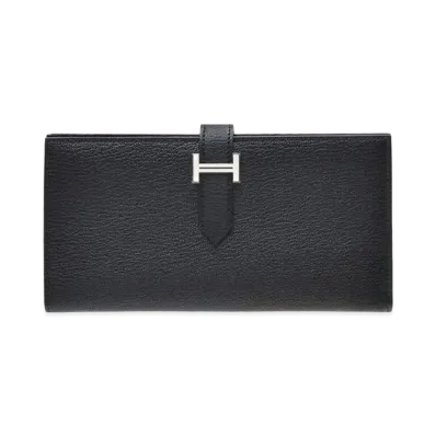 Hermes Bearn Soufflet Chevre Mysore "Noir/Silver"