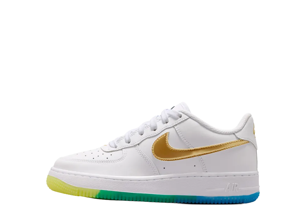 Nike GS Air Force 1 "White/Soar/Sonic Yellow/Metallic Gold"
