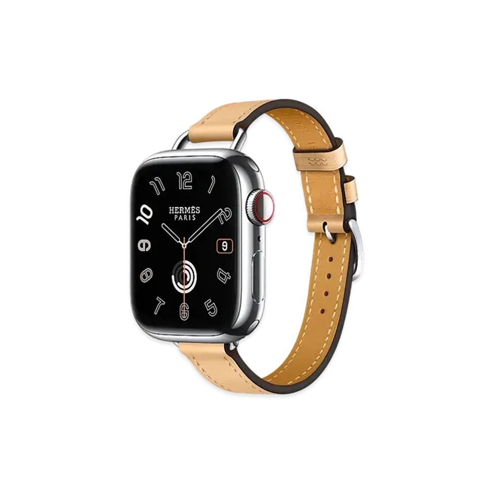 Apple Watch x Hermes Series 9 (GPS + Cellular Model) Stainless 41mm and Single Tour Attelage "Naturel Sable"