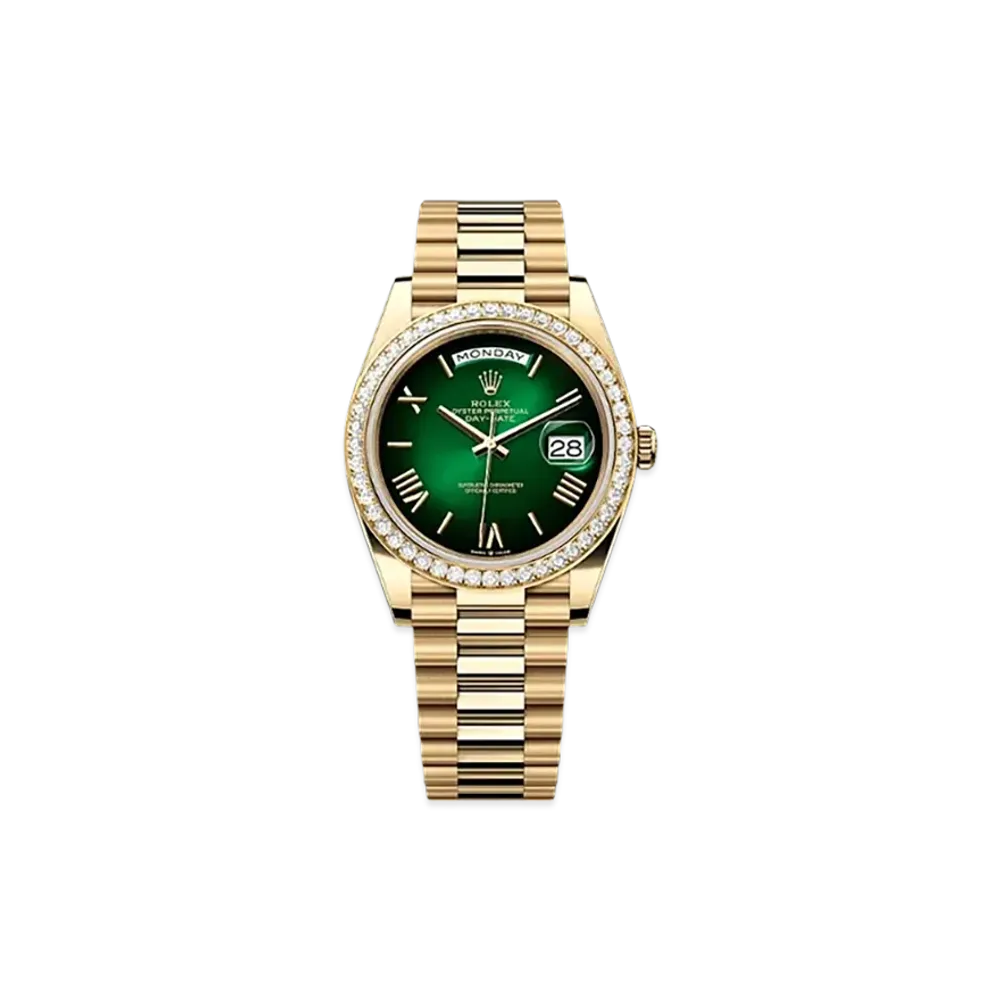 ROLEX Day-Date 40mm Yellow Gold Diamond 228348RBR "Green Ombre"