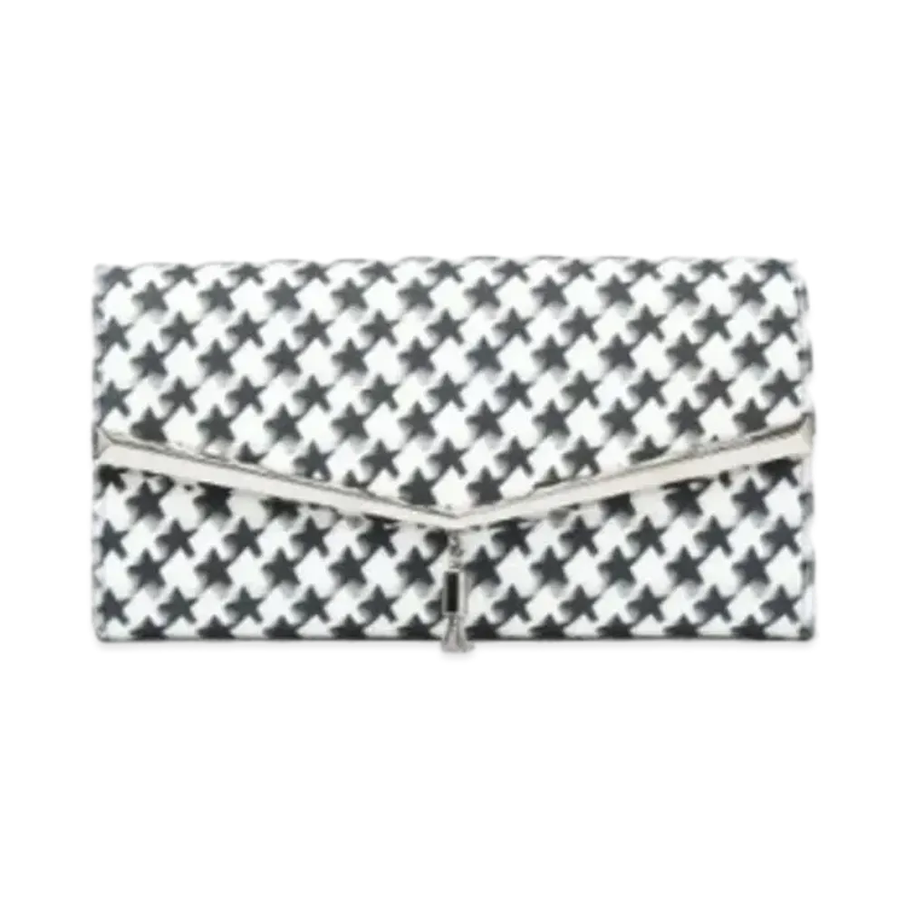 Jimmy Choo Elish Patent Leather And Star Houndstooth Printed Wool Mini Bag "Latte/Black"