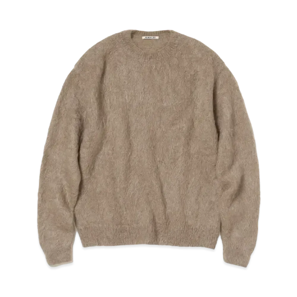 AURALEE Brushed Super Kid Mohair Knit P/O "Gray Beige"