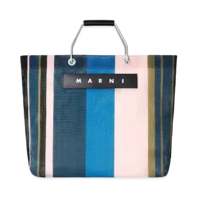 Marni Flower Cafe Stripe Bag "Night Blue"