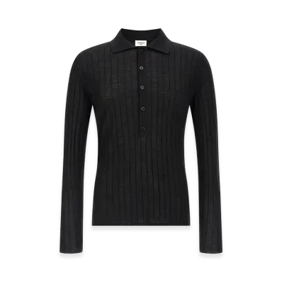 Saint Laurent Pointelle Wool Polo Shirt "Black"