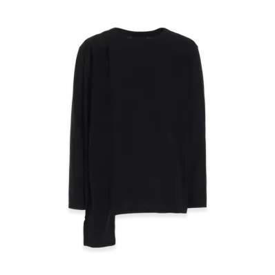 S'YTE Cotton Jersey Crape de Chine Asymmetrical L/S T-Shirt "Black"
