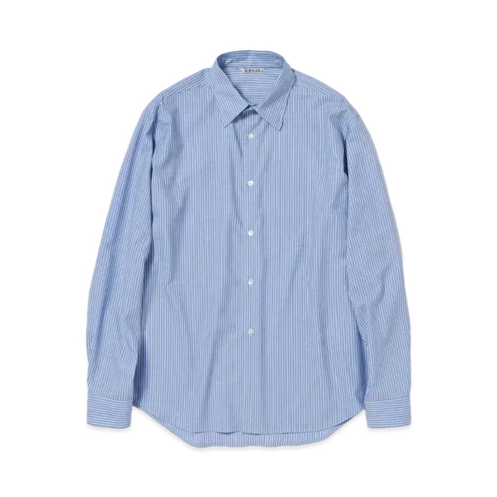 AURALEE Super Fine Wool Stripe Shirt "Sax Blue Stripe"
