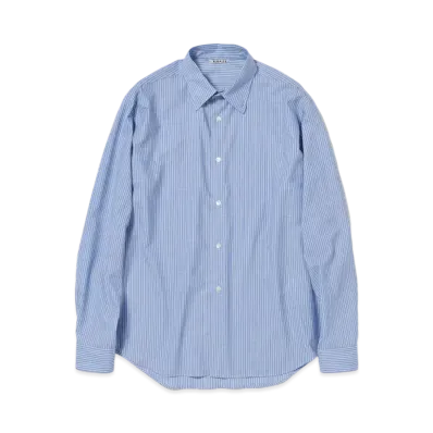 AURALEE Super Fine Wool Stripe Shirt "Sax Blue Stripe"