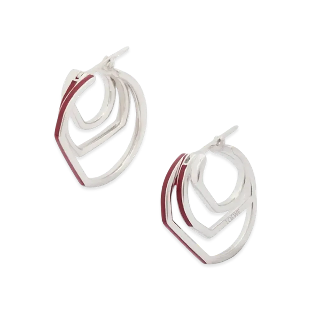 LOEWE Stacked Hoop Earrings "Silver/Burgundy"