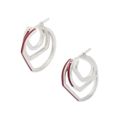 LOEWE Stacked Hoop Earrings "Silver/Burgundy"