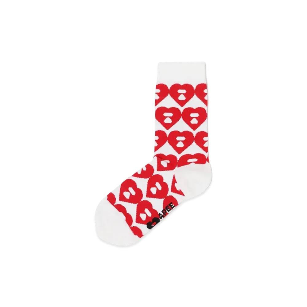 A BATHING APE Women's Big Heart Monogram Intarsia Socks "White"