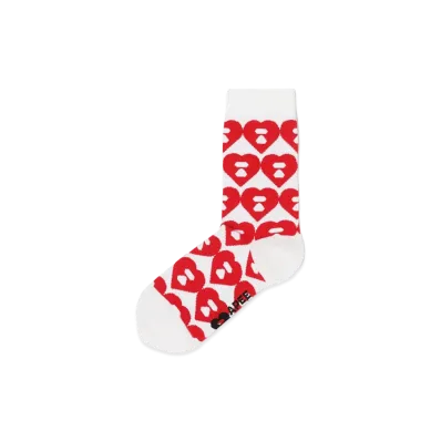 A BATHING APE Women's Big Heart Monogram Intarsia Socks "White"