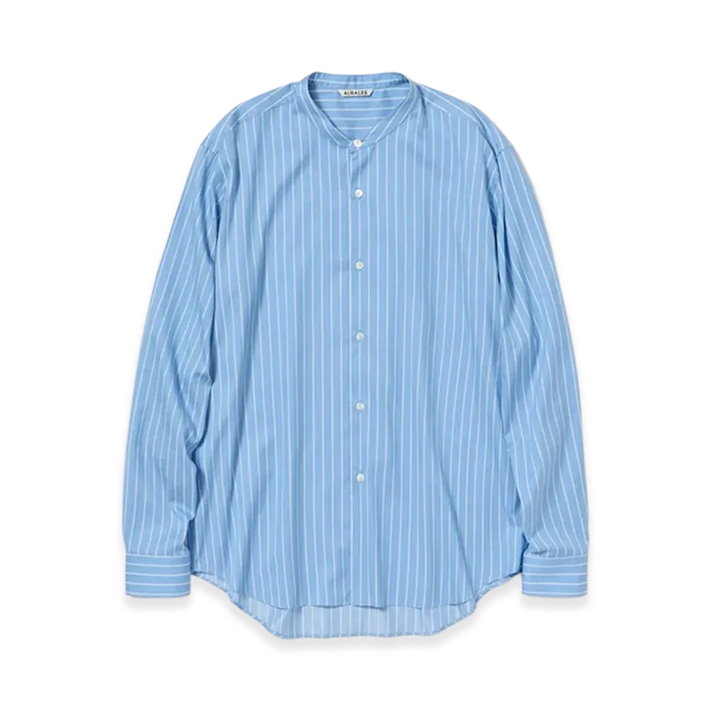 AURALEE Cotton Silk Stripe Stand Collar Shirt "Sax Blue Stripe"
