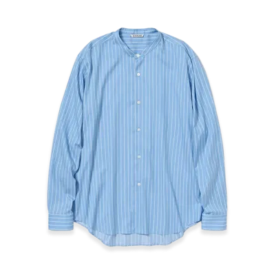 AURALEE Cotton Silk Stripe Stand Collar Shirt "Sax Blue Stripe"