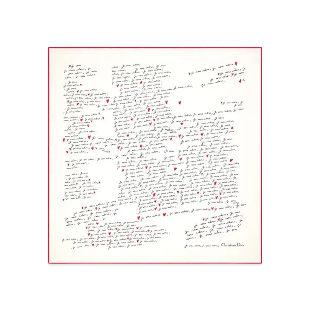 Dior Dioramour 70 Square Scarf Silk Twill "White/Black/Red"