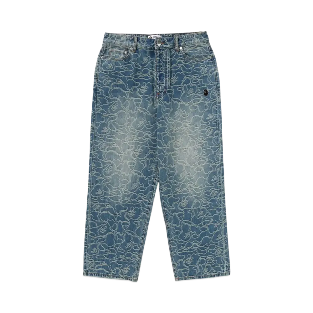 A BATHING APE Line Camo Jacquard One Point Relaxed Fit 13OZ Denim Pants "Light Indigo"