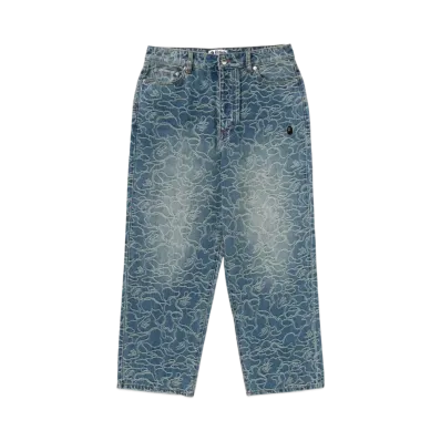 A BATHING APE Line Camo Jacquard One Point Relaxed Fit 13OZ Denim Pants "Light Indigo"