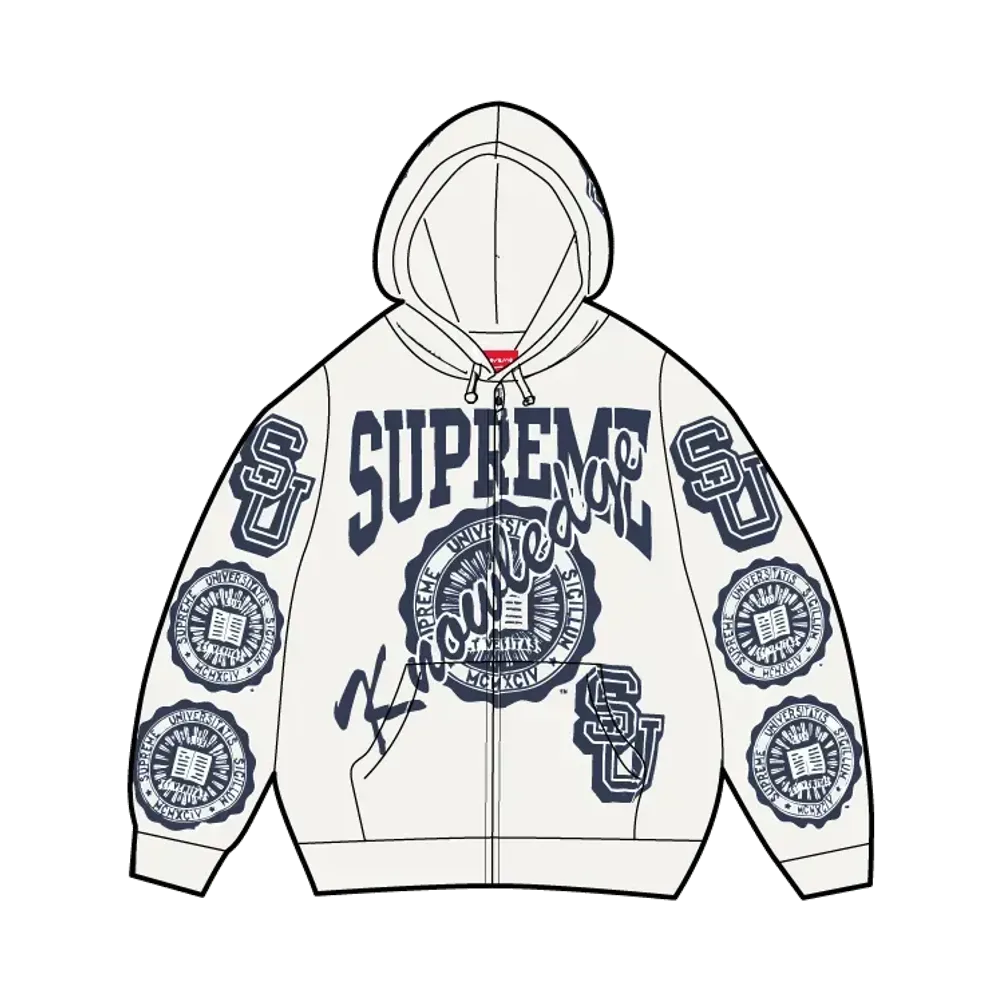 Supreme Knowledge Reigns Zip Up Hooded Sweatshirt "White"