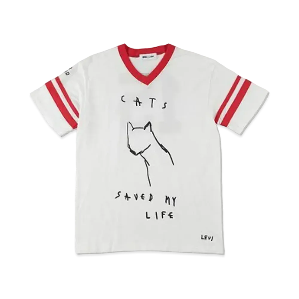 WIND AND SEA x Levi Pata V neck tee (cats) "White/Red"