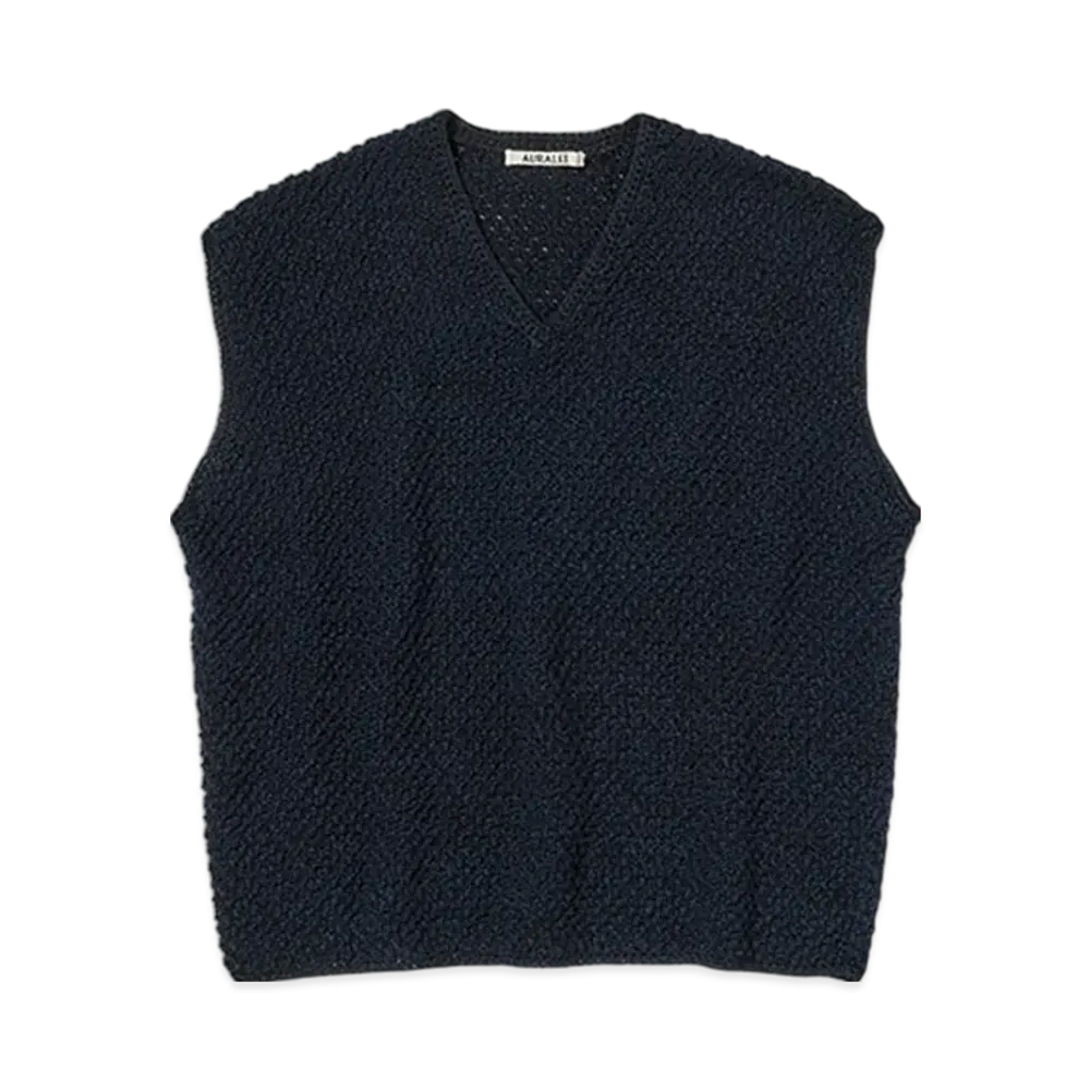 AURALEE Cotton Cashmere Cord Knit Vest "Navy/Black"