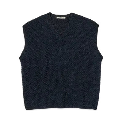 AURALEE Cotton Cashmere Cord Knit Vest "Navy/Black"