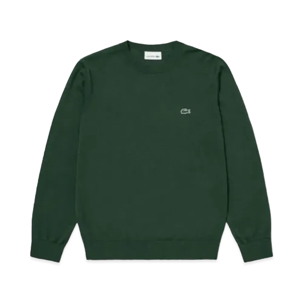 LACOSTE Washable Wool Crew Neck Knit Sweater "Green"