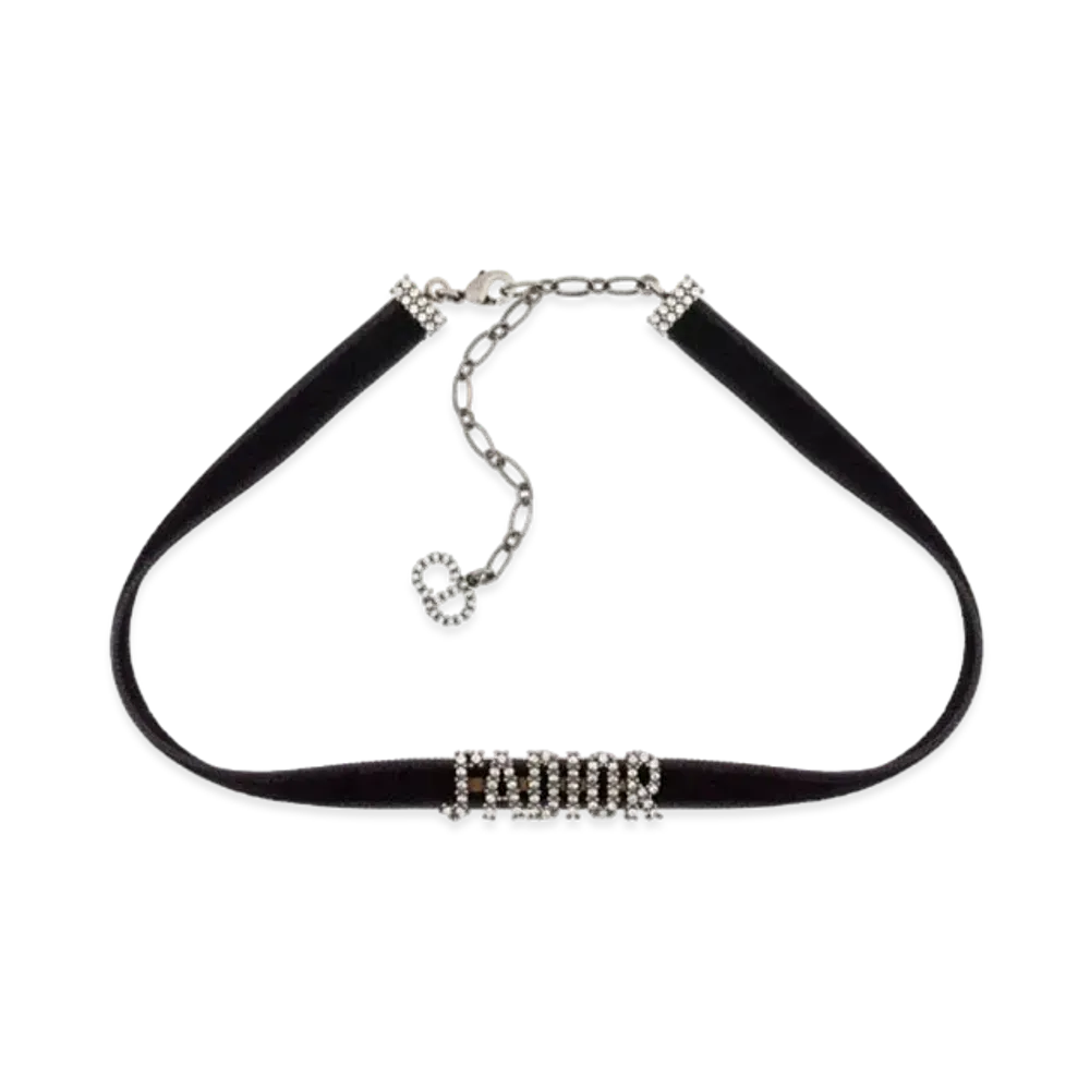 Dior J'ADIOR Choker Metal with a Black Velvet Ribbon and White Crystals"Antique Palladium"