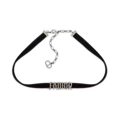 Dior J'ADIOR Choker Metal with a Black Velvet Ribbon and White Crystals"Antique Palladium"