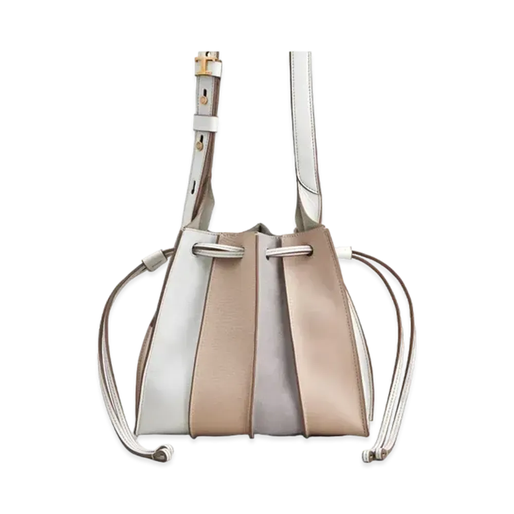 TOD'S Leather Bucket Bag Mini "White/Pink/Gray"