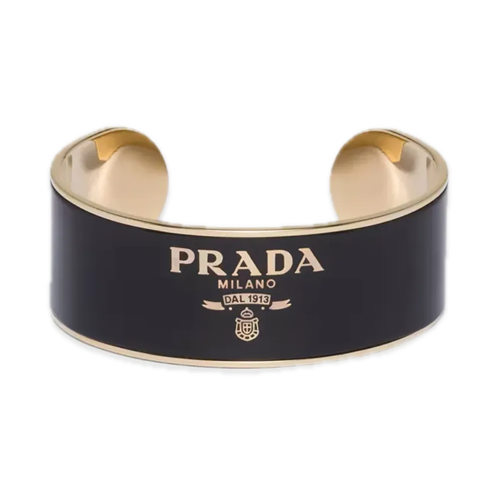 PRADA Enamel Metal Cuff Bracelet "Black/Gold"
