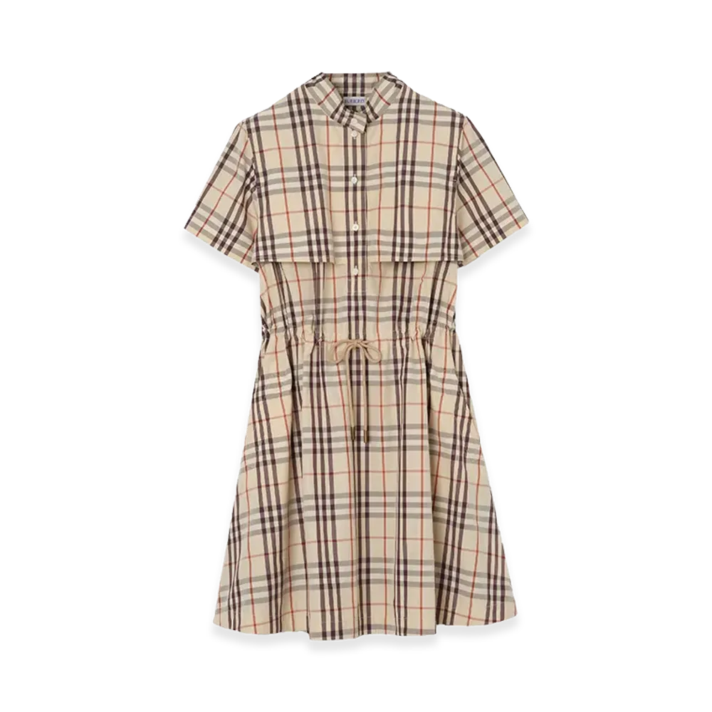 Burberry Women's Check Cotton Short-Sleeved Dress "Almond"