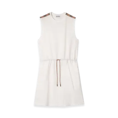 Burberry Women's Check Trim Cotton Jersey Dress "Chalk White"