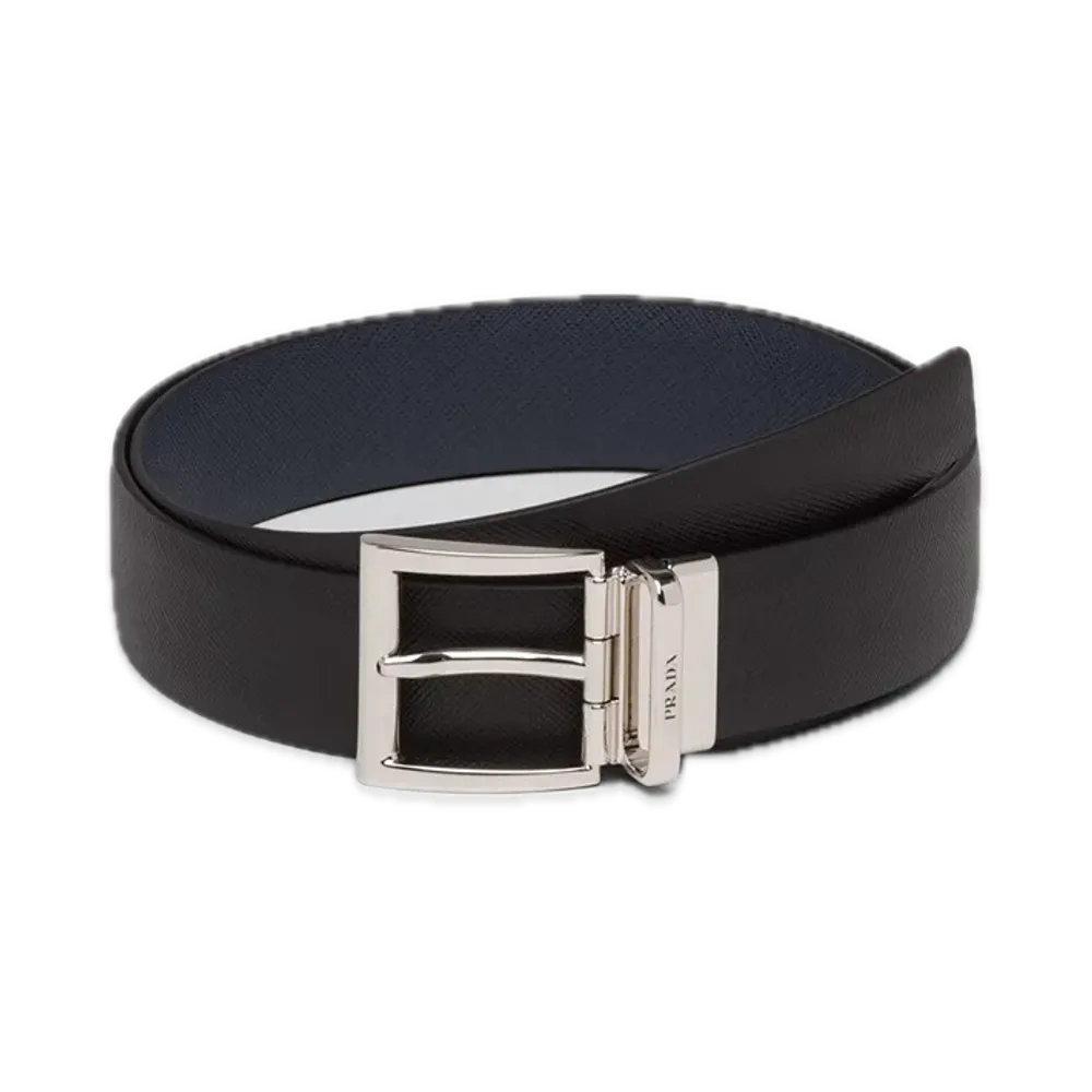 PRADA Saffiano Leather Reversible Belt "Black/Navy"