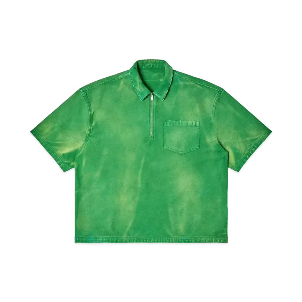 HERON PRESTON Distress Canvas Zip SS Shirt "Green"