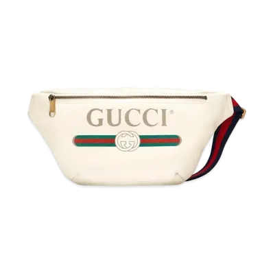 GUCCI Vintage Logo Print Leather Small Belt Bag "White"
