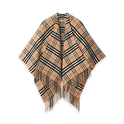 Burberry Check Wool Cashmere Cape "Sand"