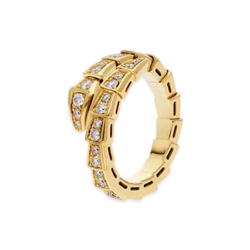 BVLGARI Serpenti Viper Ring Pave Diamonds "Yellow Gold"
