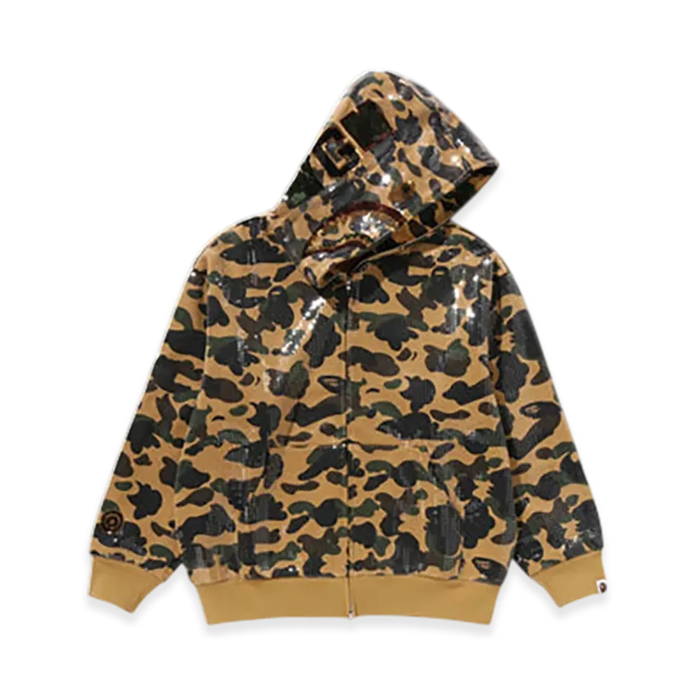 A BATHING APE 1St Camo Sequin Shark Relaxed Fit Full Zip Hoodie "Yellow"