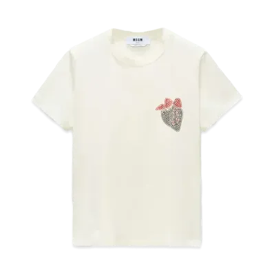 MSGM Jersey T-Shirt With Tough Strawberries Application "White"