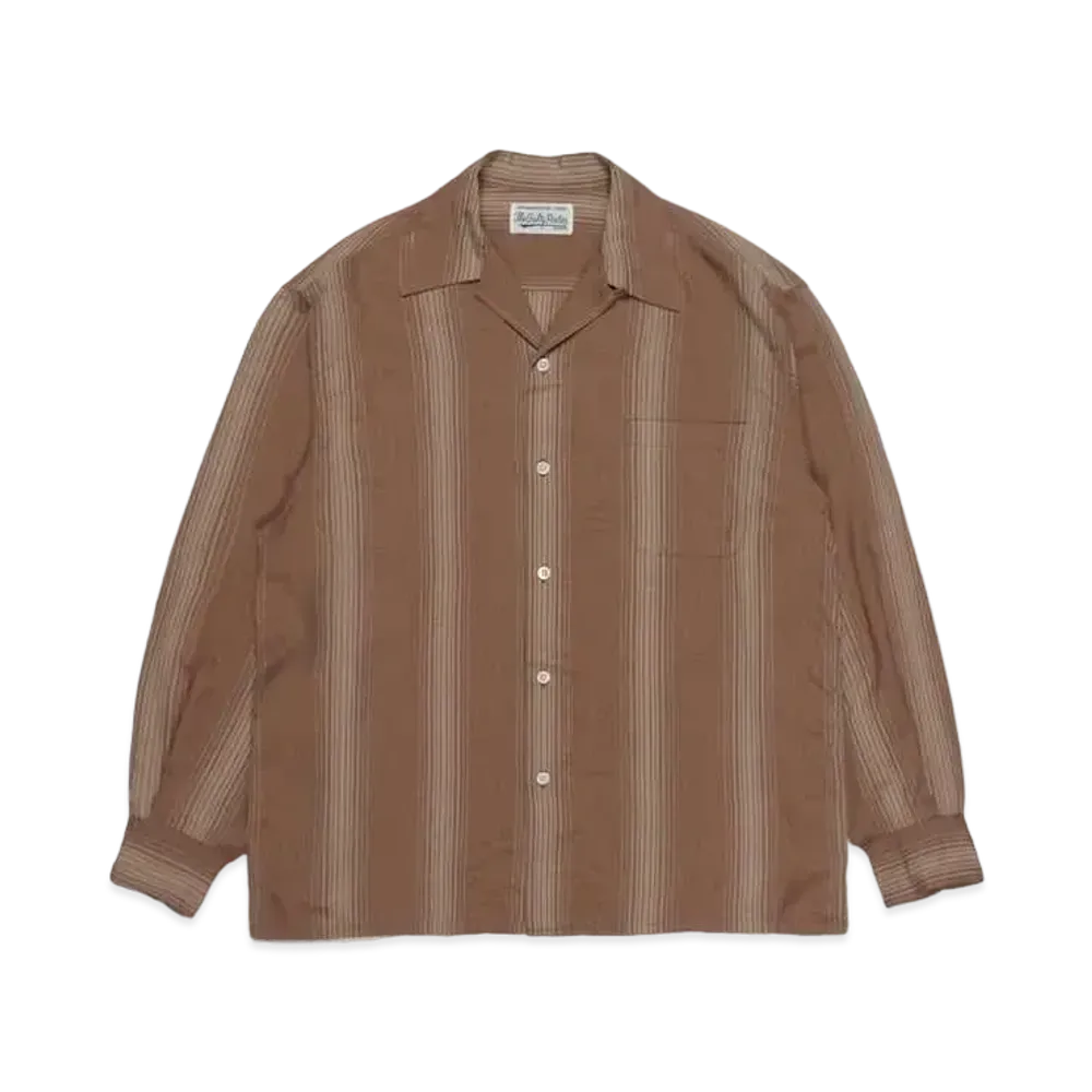 WACKO MARIA Striped Open Collar Shirt "Brown"
