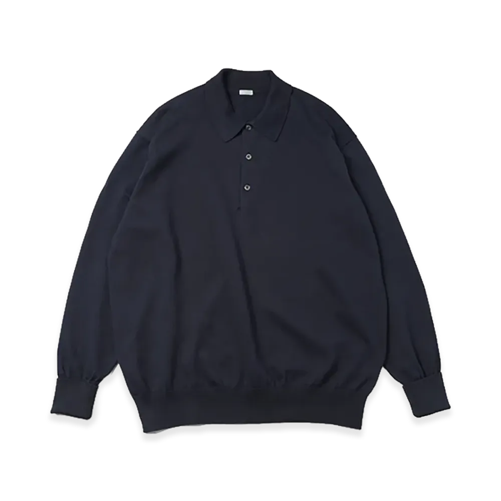 A.PRESSE Cotton Knit L/S Polo Shirts "Navy"
