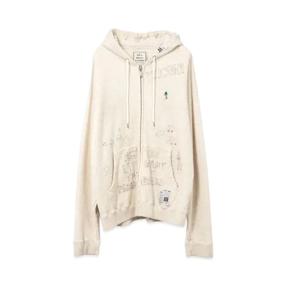 Maison MIHARA YASUHIRO Distressed Graffiti Print Zip-up Hoodie "White"
