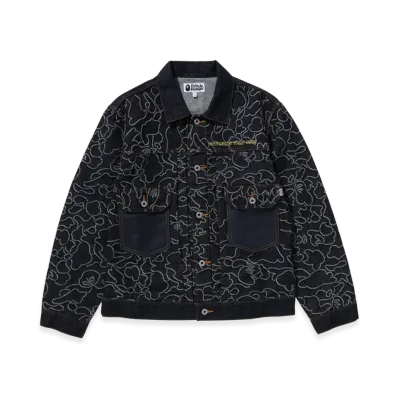 A BATHING APE x OVO Neon 1St Camo Jacquard Denim Jacket "Indigo"